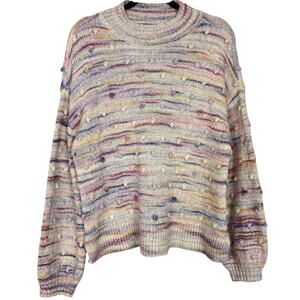 LOFT Womens Swiss Dot Sweater Marled Size Large Multicolor Cotton Wool Blend